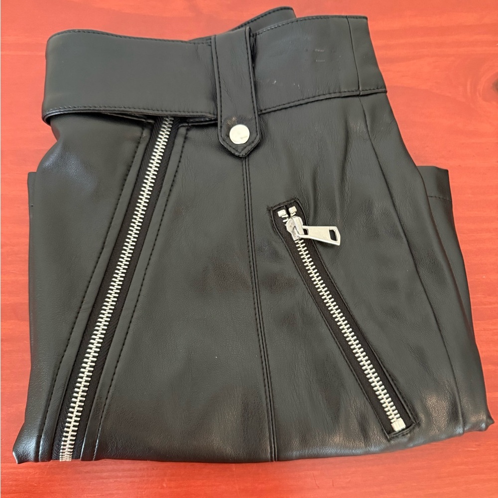 Zip Up Black Leather Mini Skirt